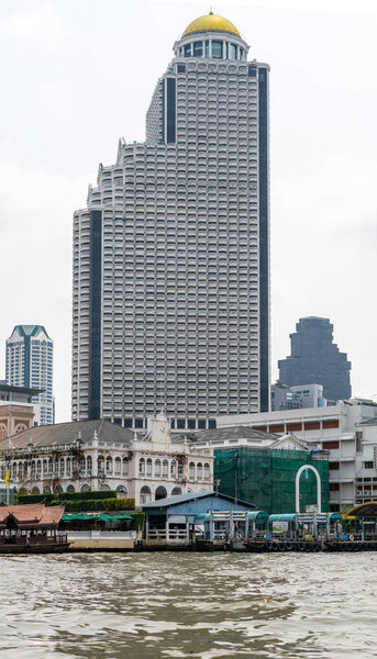 Closeup of Lebua Hotel at State Tower along Chao Phraya River, B