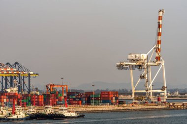 Laem Chabang Tayland terminalinde büyük bir konteyner vinci var..