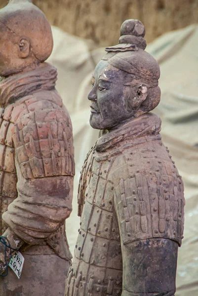 Xian China 2010 Terracotta Army Excavation Site 군인의 베이지 조각품의 — 스톡 사진