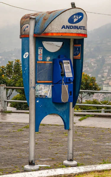 Quito Ecuador Diciembre 2008 Primer Plano Cabina Telefónica Pública Azul — Foto de Stock