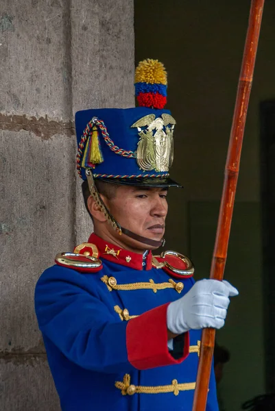 Quito Ecuador Dicembre 2008 Primo Piano Facciale Granaderos Tarqui Guardia — Foto Stock