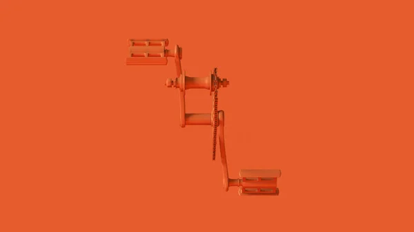 Narancs Kerékpár Cranks Chain Peddles Oldalnézet Illusztráció Renderelés — Stock Fotó