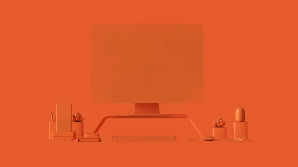 Orange Contemporary Desk Setup 3d illustration 3d rendering