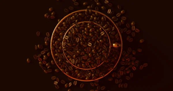 Латунная Чашка Кофе Блюдце Полный Кофейных Зерен Иллюстрации — стоковое фото