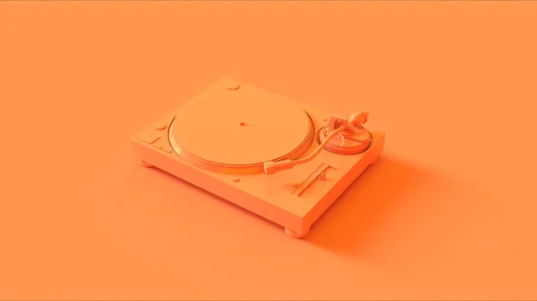 オレンジレコードプレーヤーターンテーブル3Dイラスト — ストック写真