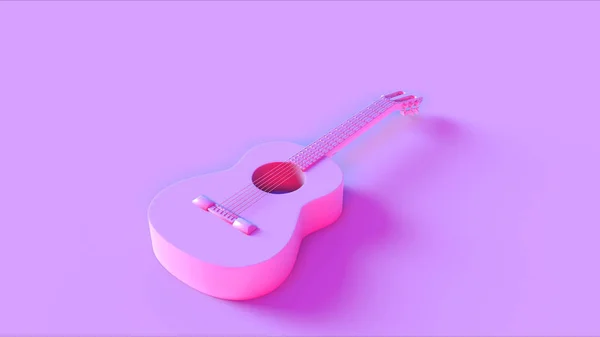 粉红色原声吉他3D插图3D渲染 — 图库照片