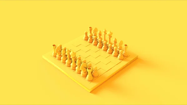 Yellow Chess Board Pieces Illustration Rendering — Stock Photo, Image