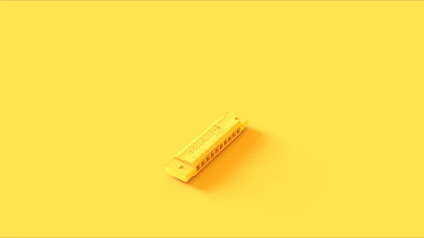 黄色のハーモニカ3Dイラスト 3Dレンダリング — ストック写真