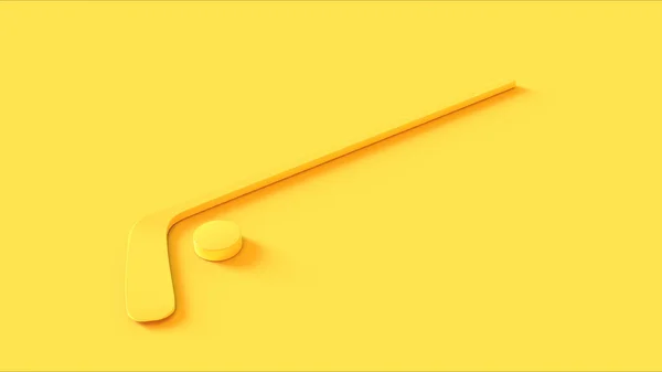 Yellow Hockey Stick Και Puck Απεικόνιση Απόδοση — Φωτογραφία Αρχείου