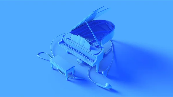 Bright Blue Grand Piano Earbuds Illustration — стоковое фото
