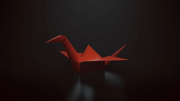 Vermelho Origami Papel Guindaste Ilustração Renderização — Fotografia de Stock