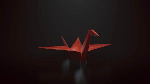 Červený Origami Papír Jeřáb Ilustrace Vykreslování — Stock fotografie