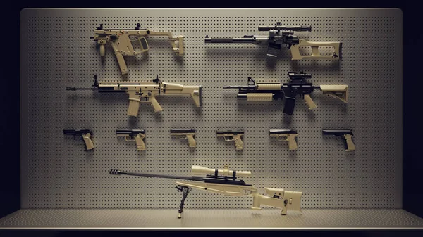 Lőfegyverek Display Illusztráció Renderelés — Stock Fotó