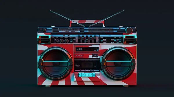 Boombox Med Stigande Sol Flagga Moody 80S Belysning Illustration — Stockfoto