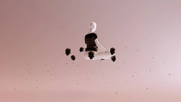 Drijvende Witte Abstracte Vrouw Een Zwarte Tshirt Met Drijvende Schedels — Stockfoto
