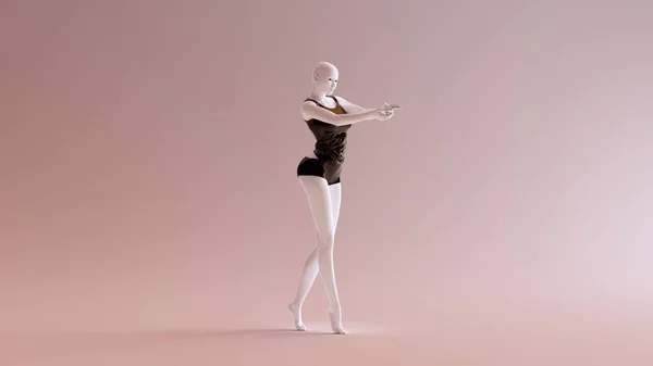 Sexy White Abstract Woman Black Shorts Sleeveless Top Making Gun — стоковое фото