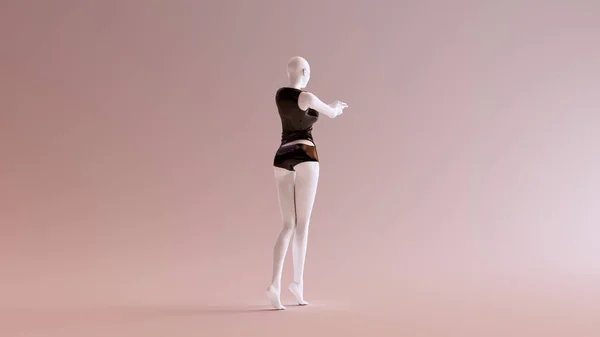 Sexy White Abstract Woman Black Shorts Sleeveless Top Making Gun — Stock Photo, Image