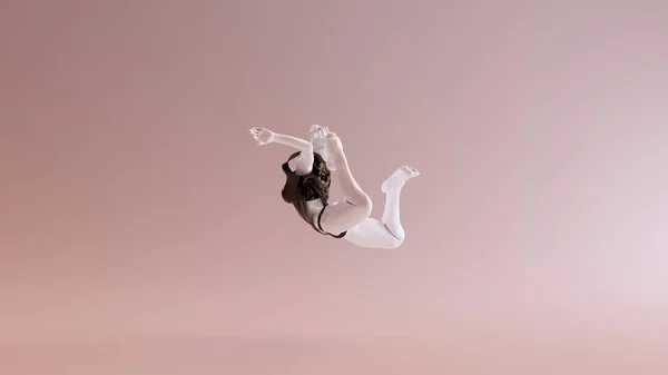 Saltando Cayendo Flotante Sexy Blanco Abstracto Mujer Pantalones Cortos Negros — Foto de Stock