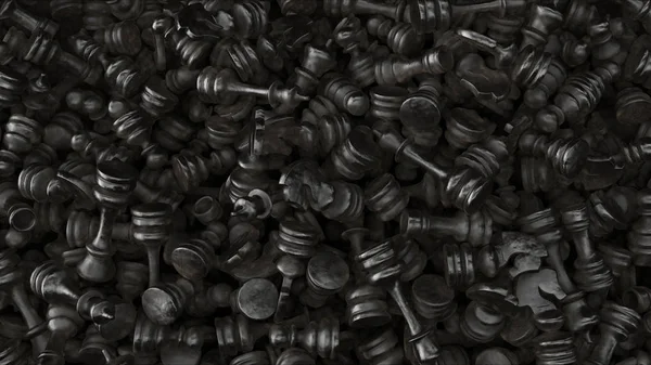 Wiele Black Iron Chess Pieces Wielkim Stos Ilustracji — Zdjęcie stockowe