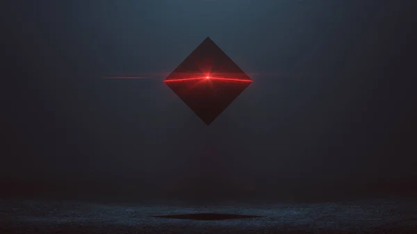 Futuristic Abstract Alien Tetrahedron  AI Super Computer Droid with Glowing Lens Flare 3d illustration 3d render