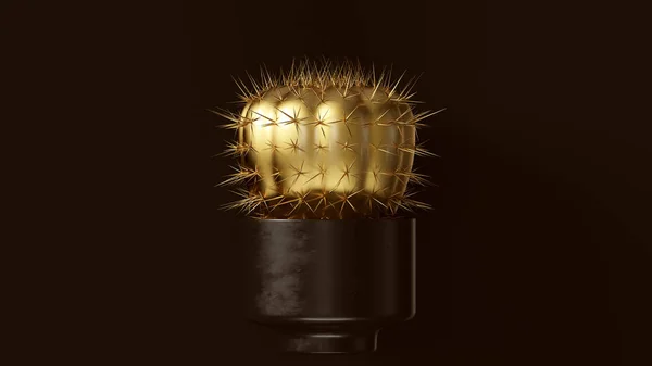 Złoty Cactus Czarnym Roślin Pot Ilustracji — Zdjęcie stockowe