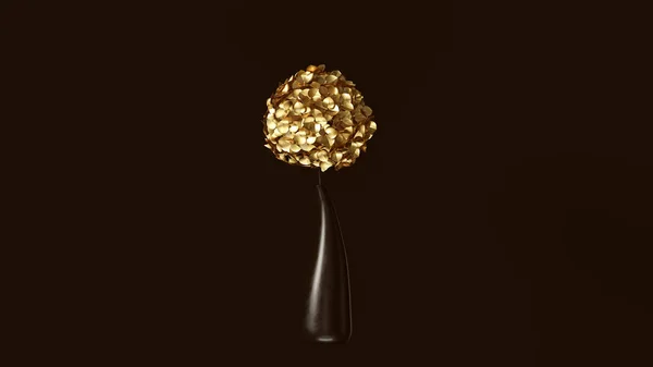 Gold Hydrangea with Black Vase 3d illustration
