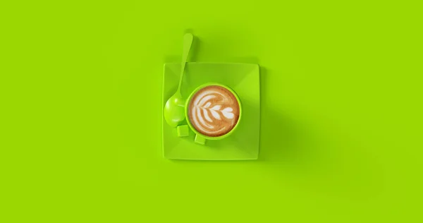 Taça Verde Saucer Cappuccino Ilustração — Fotografia de Stock