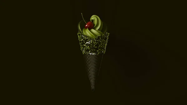 Gelato Verde Oliva Con Aspersione Verde Ghiaccio Nero Con Due — Foto Stock