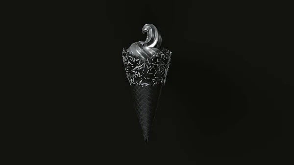 Silver Ice Cream Black Icing Silver Sprinkles Ilustrasi Render — Stok Foto