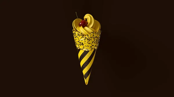 Sarı Siyah Dondurma Serpiştirilmiş Çizgili Sembol Desenli Iki Yuvarlak Bisküvi — Stok fotoğraf