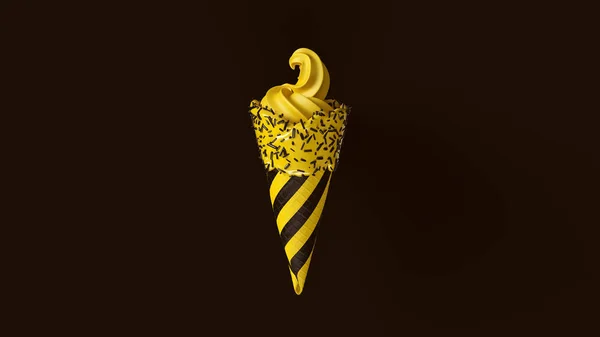 Crème Glacée Jaune Noire Avec Arrosages Motif Chevron Rayé Illustration — Photo