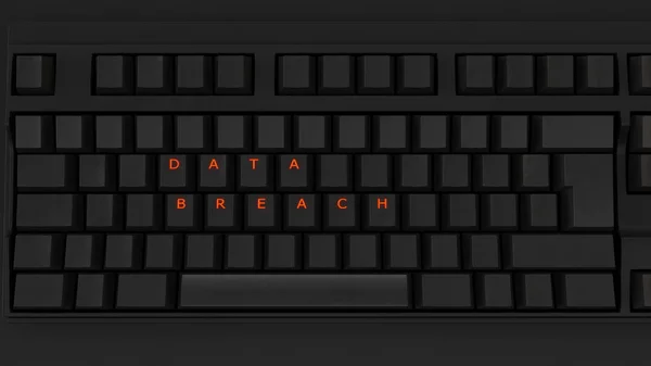 Close Illuminated Glowing Keys Black Keyboard Spelling Data Breach Illustration — Stock Photo, Image