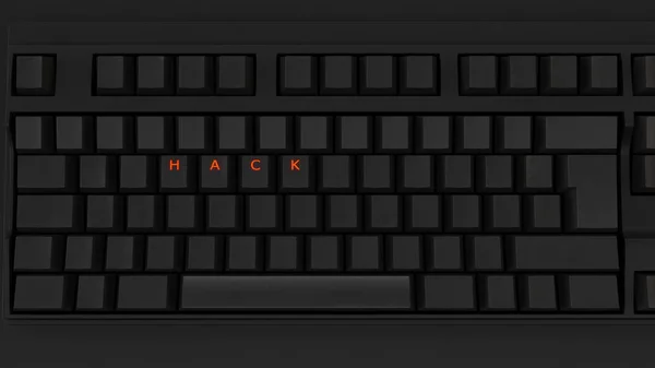 Close Illuminated Glowing Keys Black Keyboard Spelling Hack — Stock Photo, Image