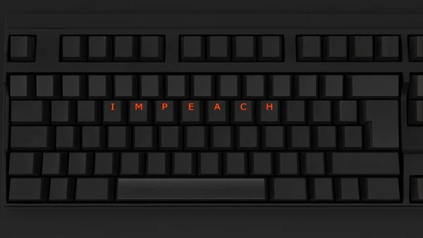 Close Illuminated Glowing Keys Black Keyboard Spelling Impeach Illustration — Stock Photo, Image