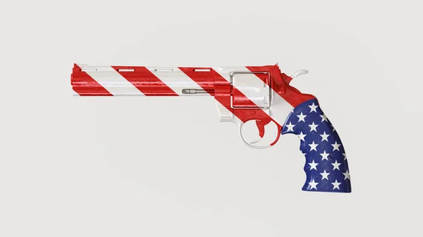 Big Modern Revolver Usa Flag Painted Illustration Render — Stock Photo, Image