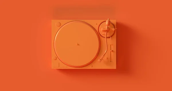 オレンジレコードプレーヤーターンテーブル3Dイラスト — ストック写真