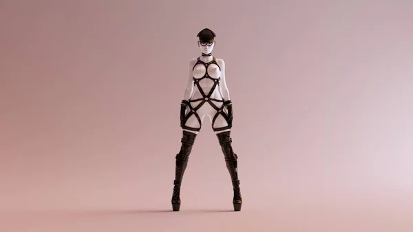 Sexy Mujer Abstracta Blanca Cinturones Arnés Negro Ilustración — Foto de Stock
