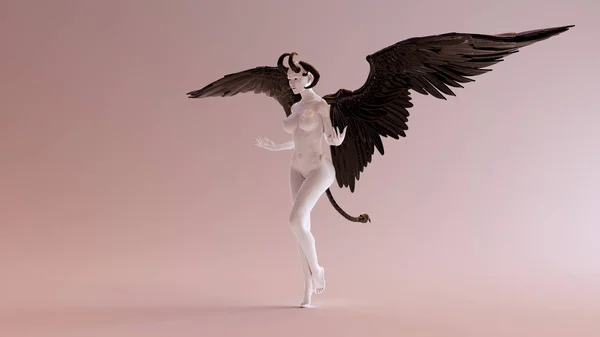 Sexy Winged Devil Woman Foggy Void Illustration Render — Stock Photo, Image