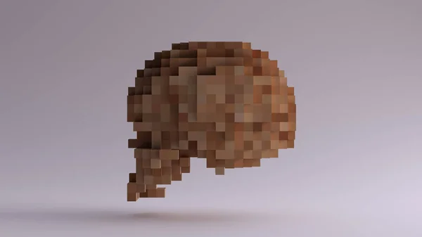 Pixelated Wooden Skull made of Cubes 3d illustration