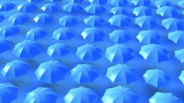 Lots of Blue Umbrellas in a Grid Pattern 3d illustration 3d render