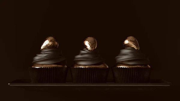 Black Bronze Luxury Strawberry Cakes Illustration — Stock Photo, Image