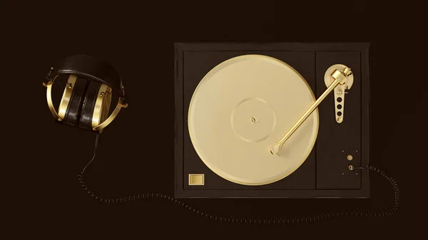 Gold Record Player Turntable Dan Headphone Ilustrasi — Stok Foto