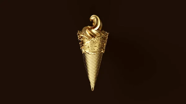 Zlatá Listová Zmrzlina Zlatým Listovým Kuželem Zlatá Poleva Zlatými Sprinkles — Stock fotografie
