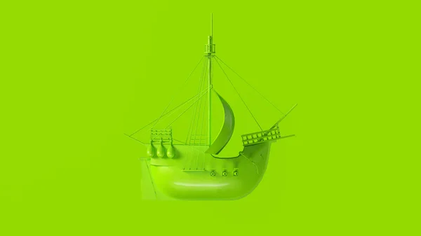 Lime Green Pirate Ship 3d illustration 3d rendering-