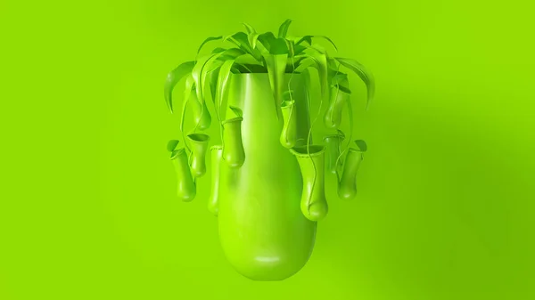 Lime Green Pitcher Plant with Lime Green Plant Pot 3d illustration 3d render