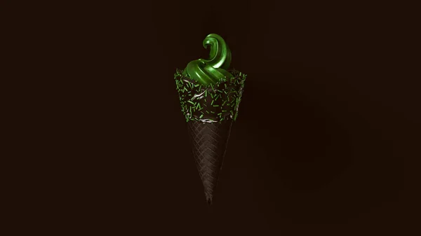 Green Hipster Glitter Ice Cream Black Icing Green Sprinkles Illustration — стоковое фото