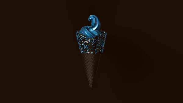 蓝莓嬉皮士闪闪发光的冰淇淋与黑色结冰和蓝莓洒3D插图3D渲染 — 图库照片