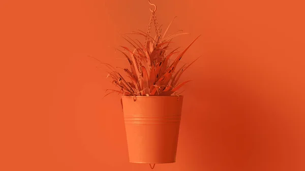 Spider Plant with Orange Bucket Plant Pot 3d illustration