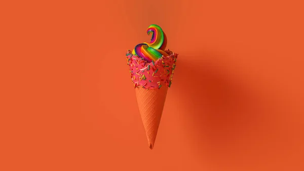 Helado Naranja Arco Iris Con Hielo Rosa Espolvoreos Multicolores Ilustración — Foto de Stock