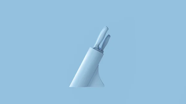 Illustrazione Del Blocco Del Coltello Blu Pallido Rendering — Foto Stock